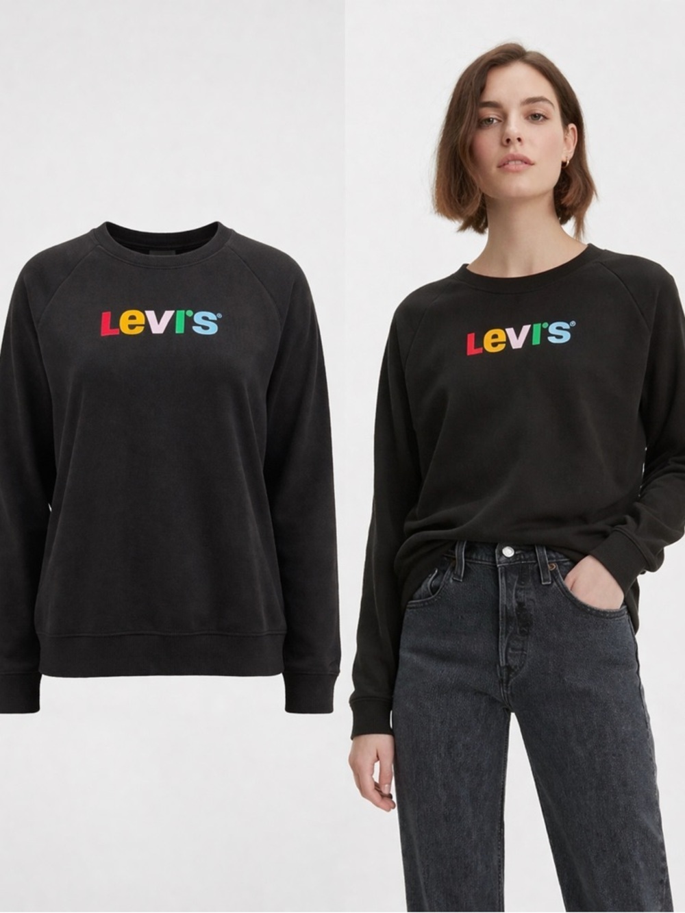 Levi’s | Rainbow Logo Crewneck Sweatshirt | Black | Relaxed Fit | Size XL